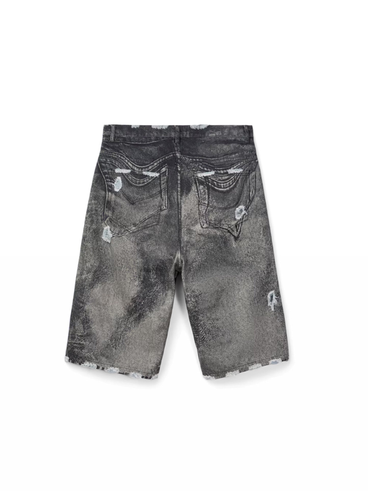 【CAMPER LAB  - カンペールラボ】DISTORTED PRINT DISTRESSED DENIM SHORTS / GRAY BLACK (デニムパンツ/グレーブラック）