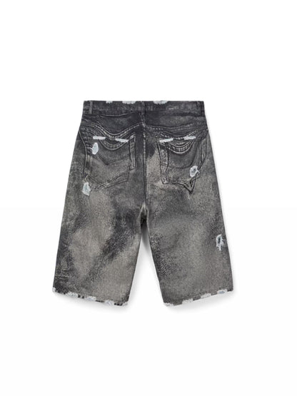 【CAMPER LAB  - カンペールラボ】DISTORTED PRINT DISTRESSED DENIM SHORTS / GRAY BLACK (デニムパンツ/グレーブラック）