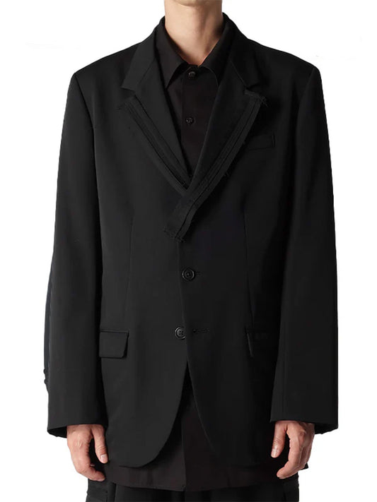 【Y's for men-ワイズフォーメン】WOOL GABARDINE 3-BUTTONS JACKET WITH DECORATIVE CLOTH / BLACK(ジャケット)