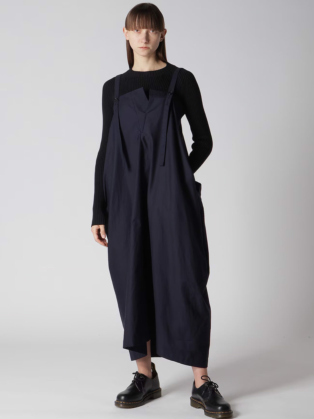 【Y's - ワイズ】Y's BORN PRODUT THIN COTTON TWILL ASYMMETERIC SHOULDER STRAP DRESS /NAVY(ドレス/ネイビー)
