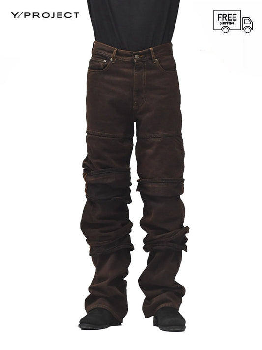 30%OFF【Y/PROJECT - ワイプロジェクト】MULTI CUFF JEANS / BROWN(デニムパンツ/ブラウン)