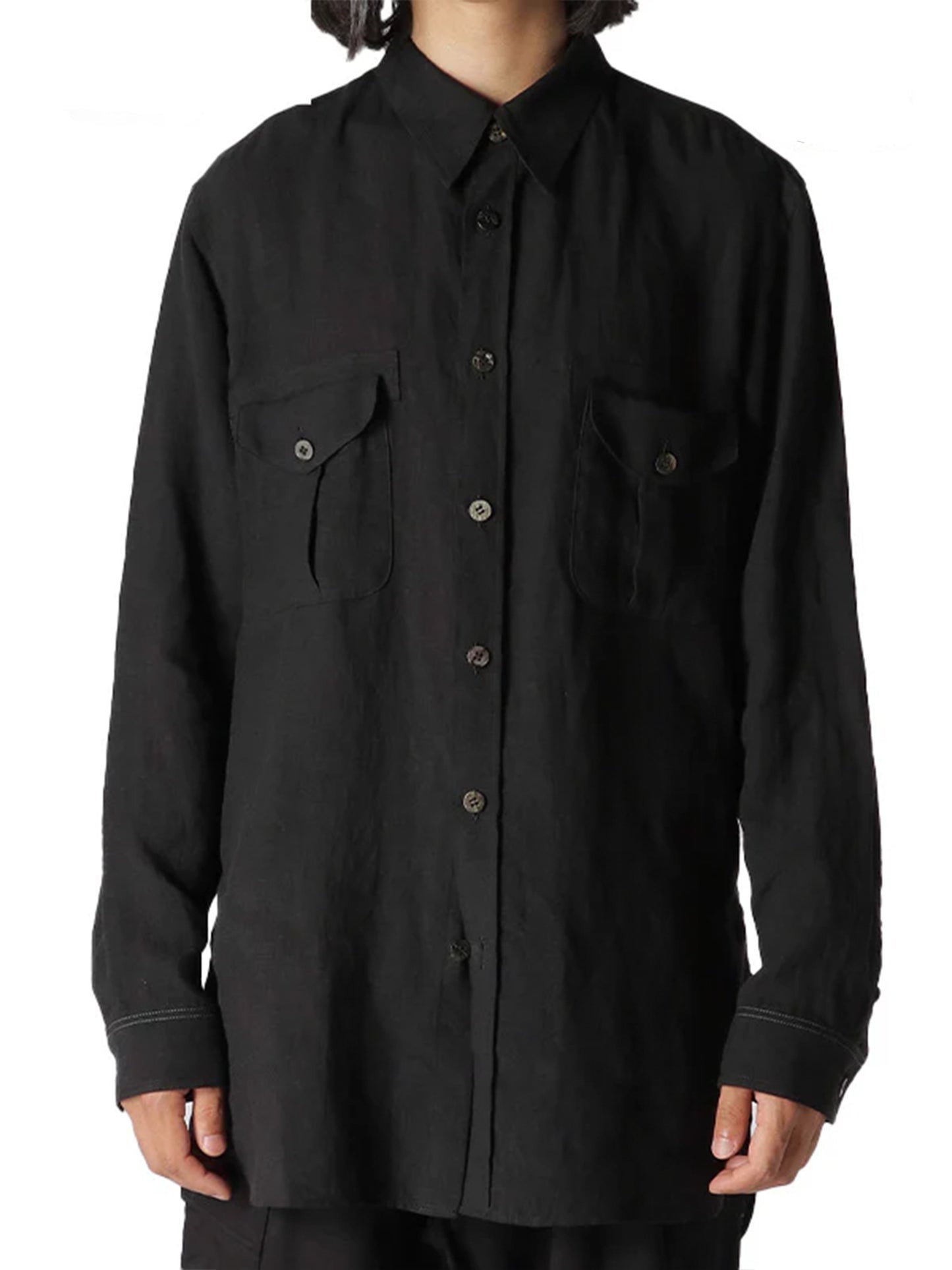 【Y's for men-ワイズフォーメン】60 LINEN LAWN OUT POCKET SHIRT/ BLACK(シャツ/ブラック)