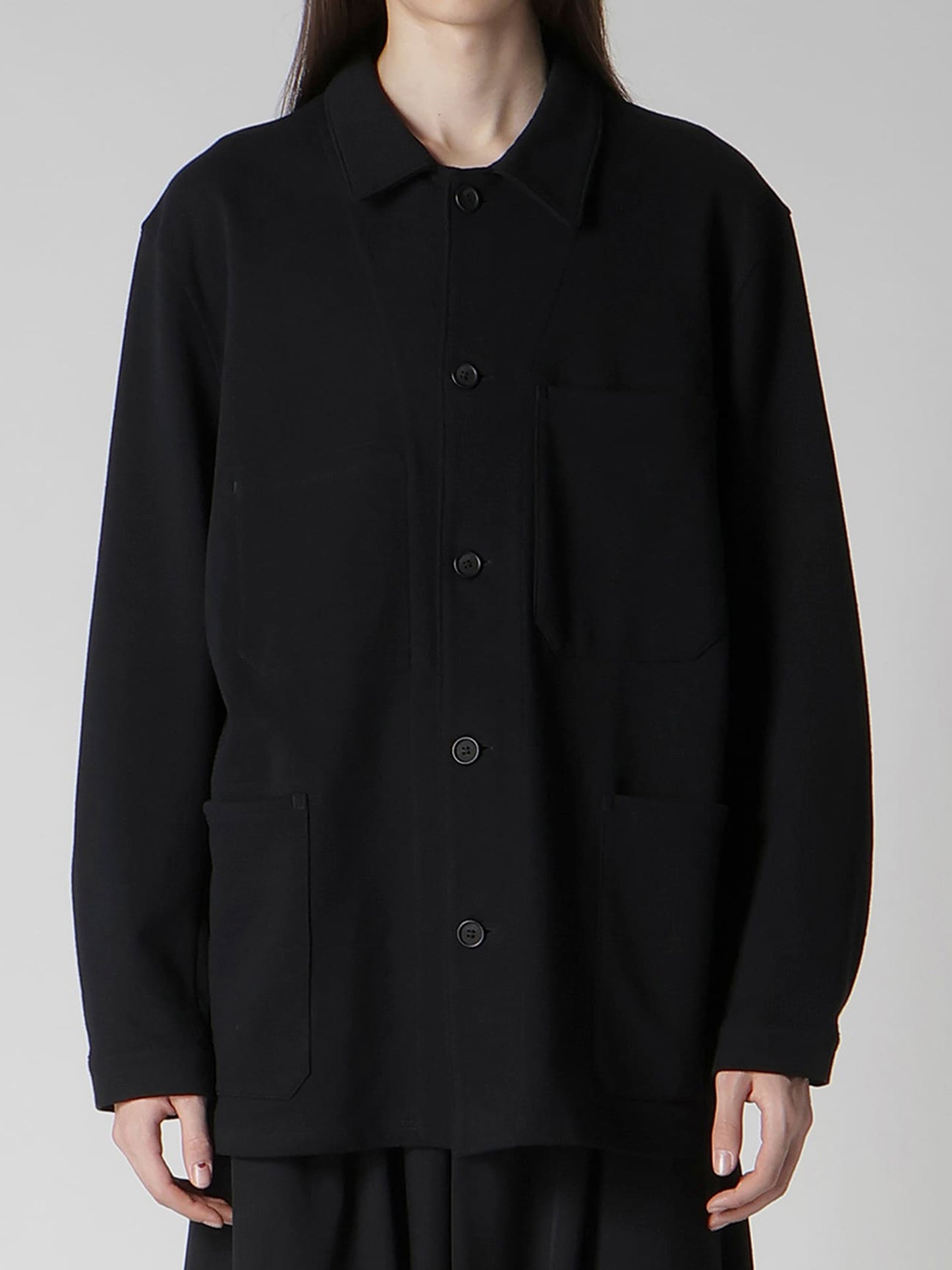 【Yohji Yamamoto POUR HOMME - ヨウジヤマモト プールオム】REGULATION FRENCH TERRY SHIRT JACKET（ジャケット/ ブラック)