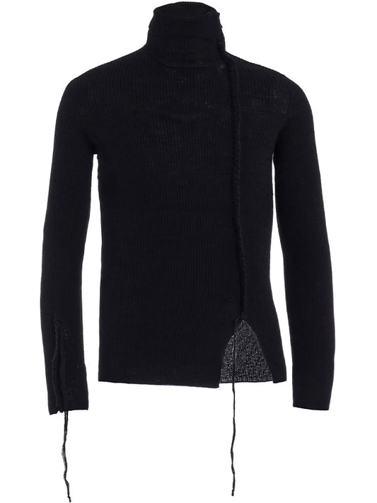 【Y's - ワイズ】HIGH NECK RIBBED BLANKET STITCH PULLOVER/BLACK(ニット/ブラック)