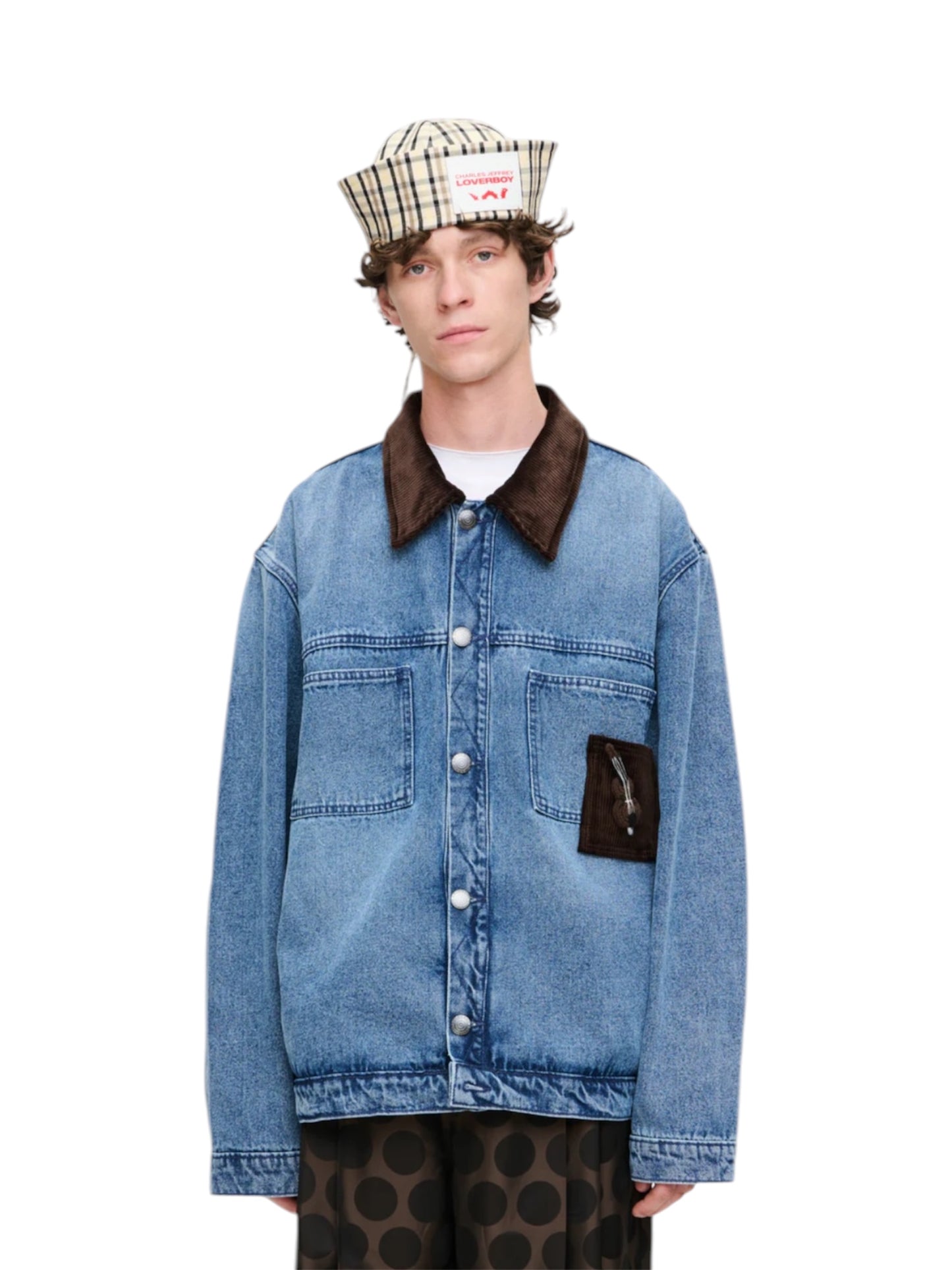 【Charles Jeffrey Loverboy - チャールズ ジェフリー ラバーボーイ】 Denim Jacket With Corduroy Collar / BLUE (ジャケット/ブルー)