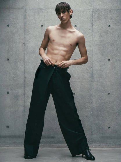 【JOHN LAWRENCE SULLIVAN - ジョンローレンスサリバン】WOOL GABARDINE FOLDED WIDE TROUSERS / Black（パンツ/ブラック)