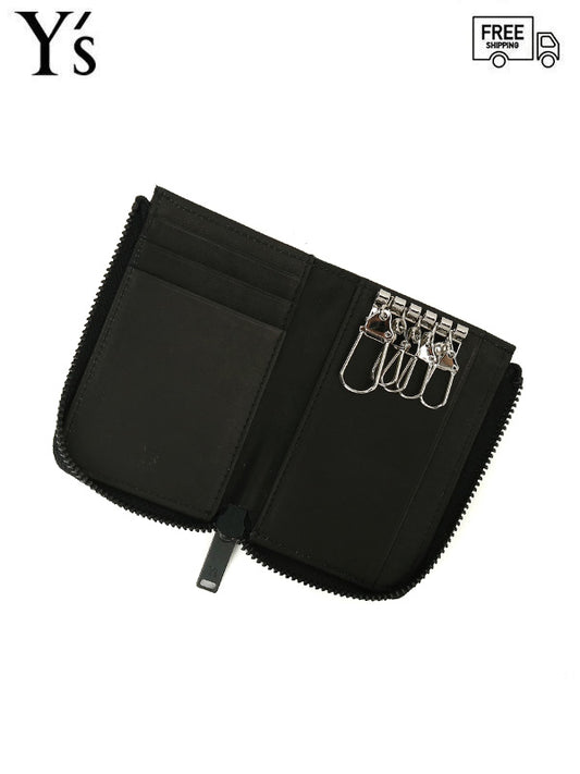 TANNED LEATHER ZIPPERED KEY CASE / BLACK