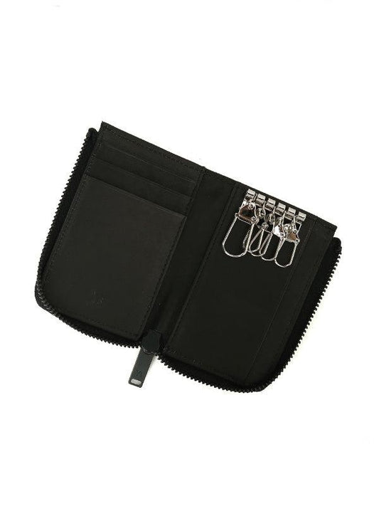 TANNED LEATHER ZIPPERED KEY CASE / BLACK