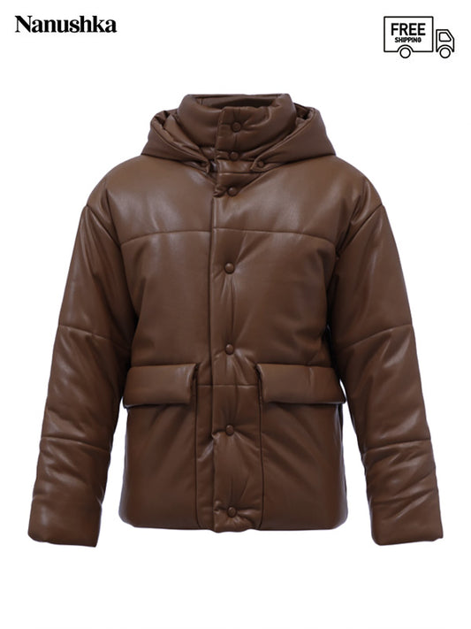 60%OFF【NANUSHKA - ナヌーシュカ】"HIDE" Hooded vegan leather puffer jacket（アウター/ブラック)