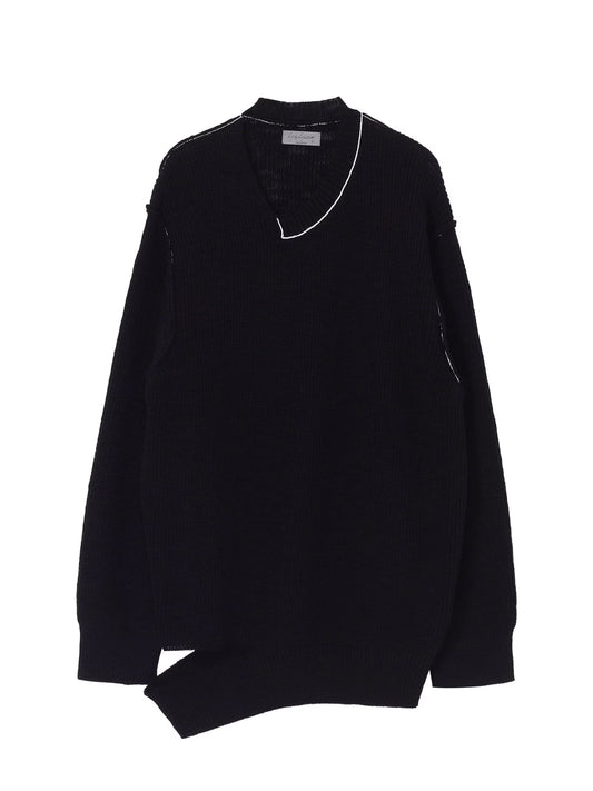 【Yohji Yamamoto POUR HOMME - ヨウジヤマモト プールオム】HALF CARDIGAN ASYMMETRY NECKLINE PO（プルオーバーニット/ブラック)