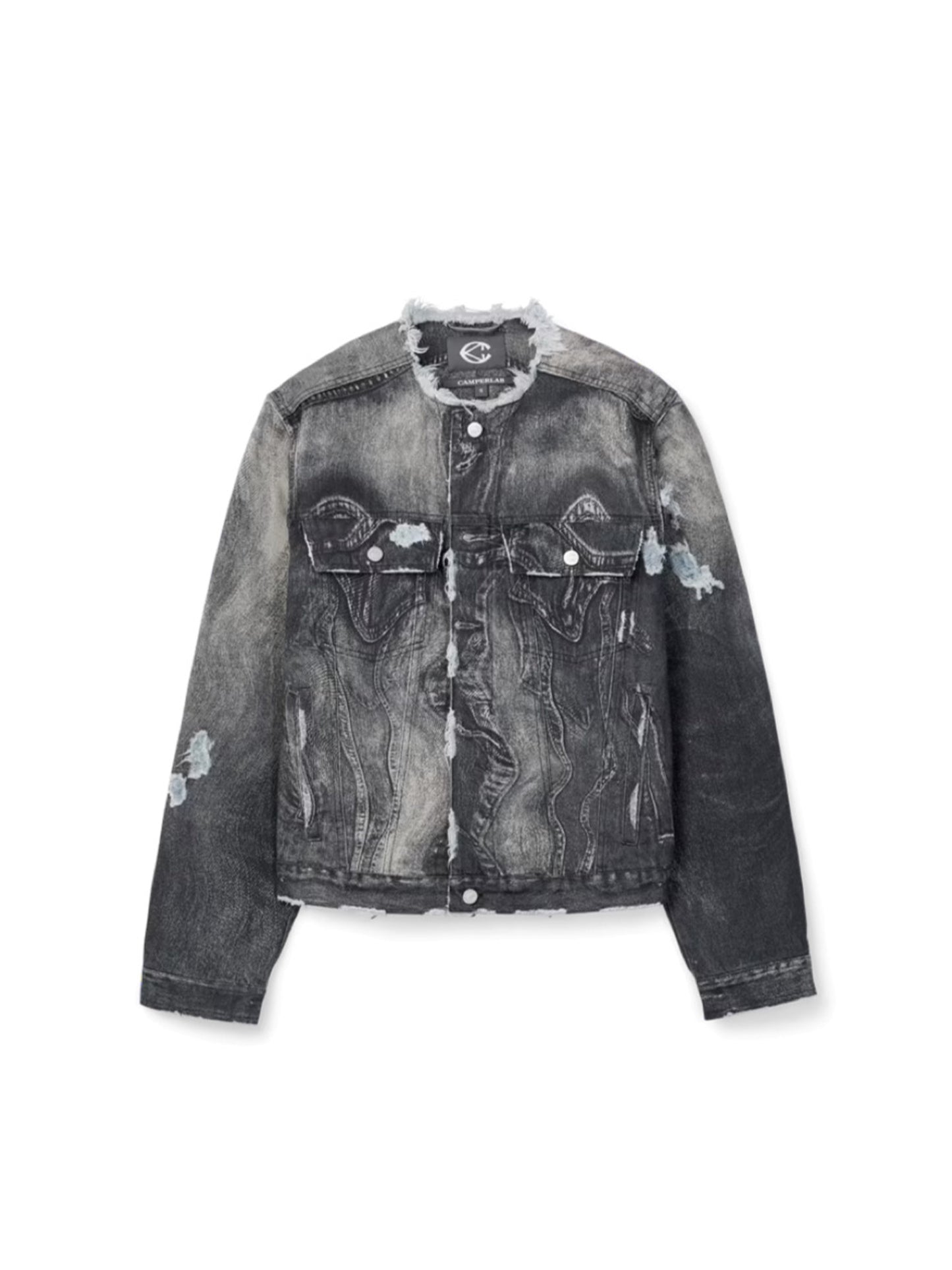 【CAMPER LAB  - カンペールラボ】 DISTORTED PRINT DISTRESSED DENIM JACKET / GRAY BLACK (デニムジャケット/グレーブラック）