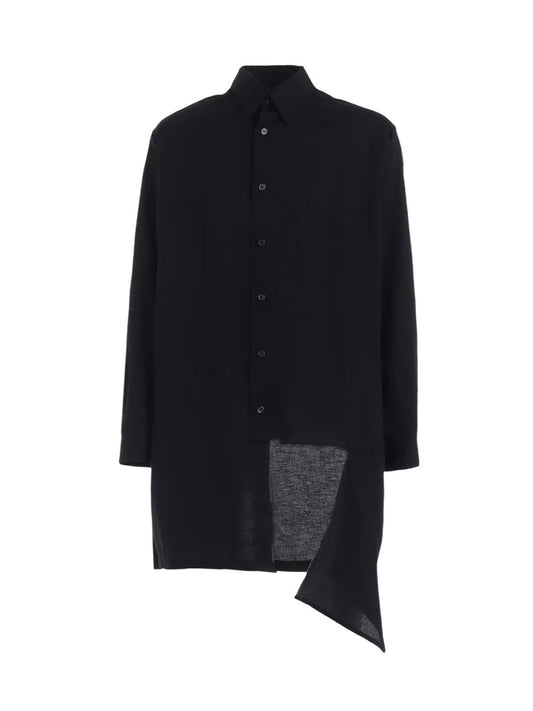 【Ground Y - グラウンドワイ】LIGHT COTTON TWILLL WASH ONC LEFT FRONT CUT-OUT SHIRT / BLACK(シャツ/ブラック)
