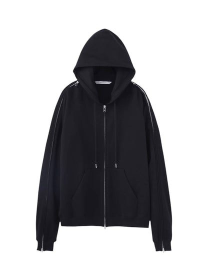 【JOHN LAWRENCE SULLIVAN - ジョンローレンスサリバン】SWEAT ZIPPED SLEEVE HOODIE（パーカー/ブラック)