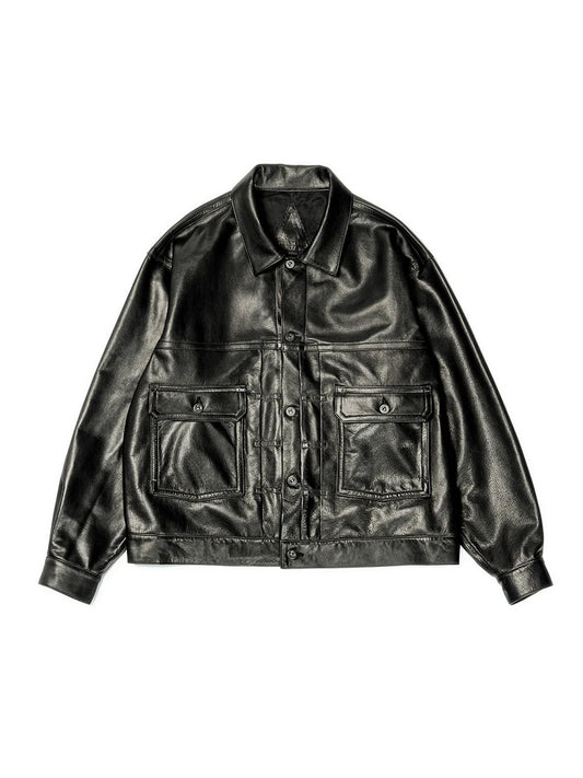 【A LEATHER - エーレザー】Trucker Jacket / Black Luxe(ジャケット/ブラック)