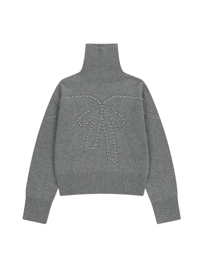 【KIMHEKIM - キムヘキム】Pearl Embellished Pointelle Sweater  / GREY (セーター/グレー)