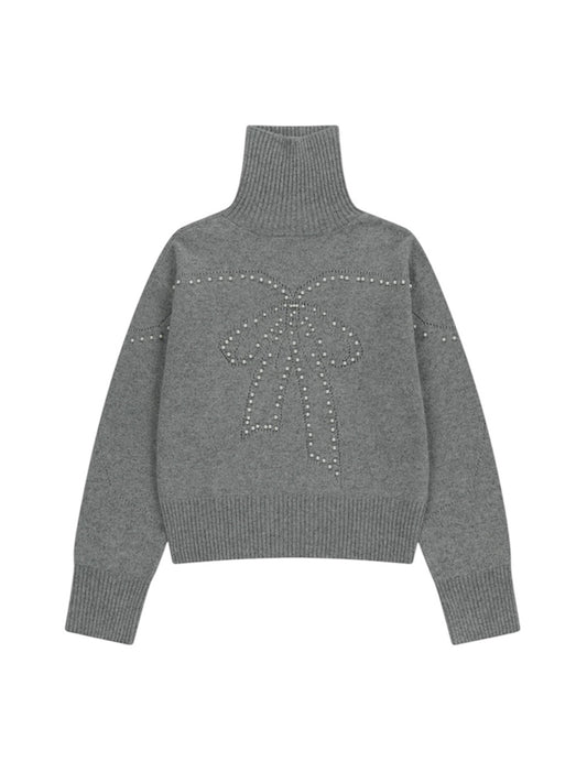 【KIMHEKIM - キムヘキム】Pearl Embellished Pointelle Sweater  / GREY (セーター/グレー)