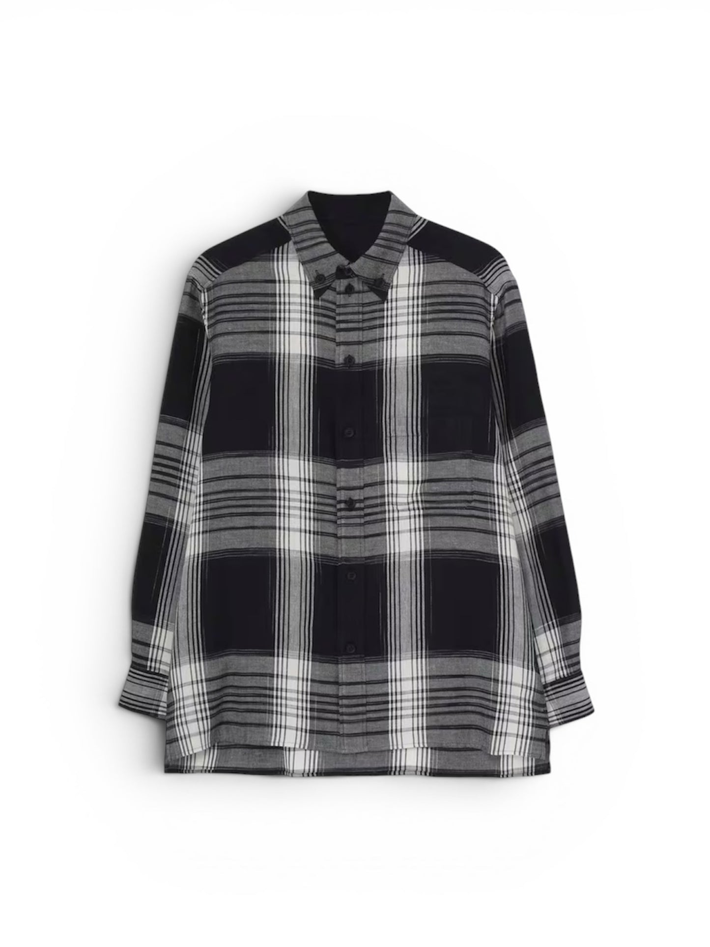 【Yohji Yamamoto POUR HOMME - ヨウジヤマモト プールオム】C/ HEMP PLAID BOTTUN DOWN BLOUSE（シャツ/ ブラック)