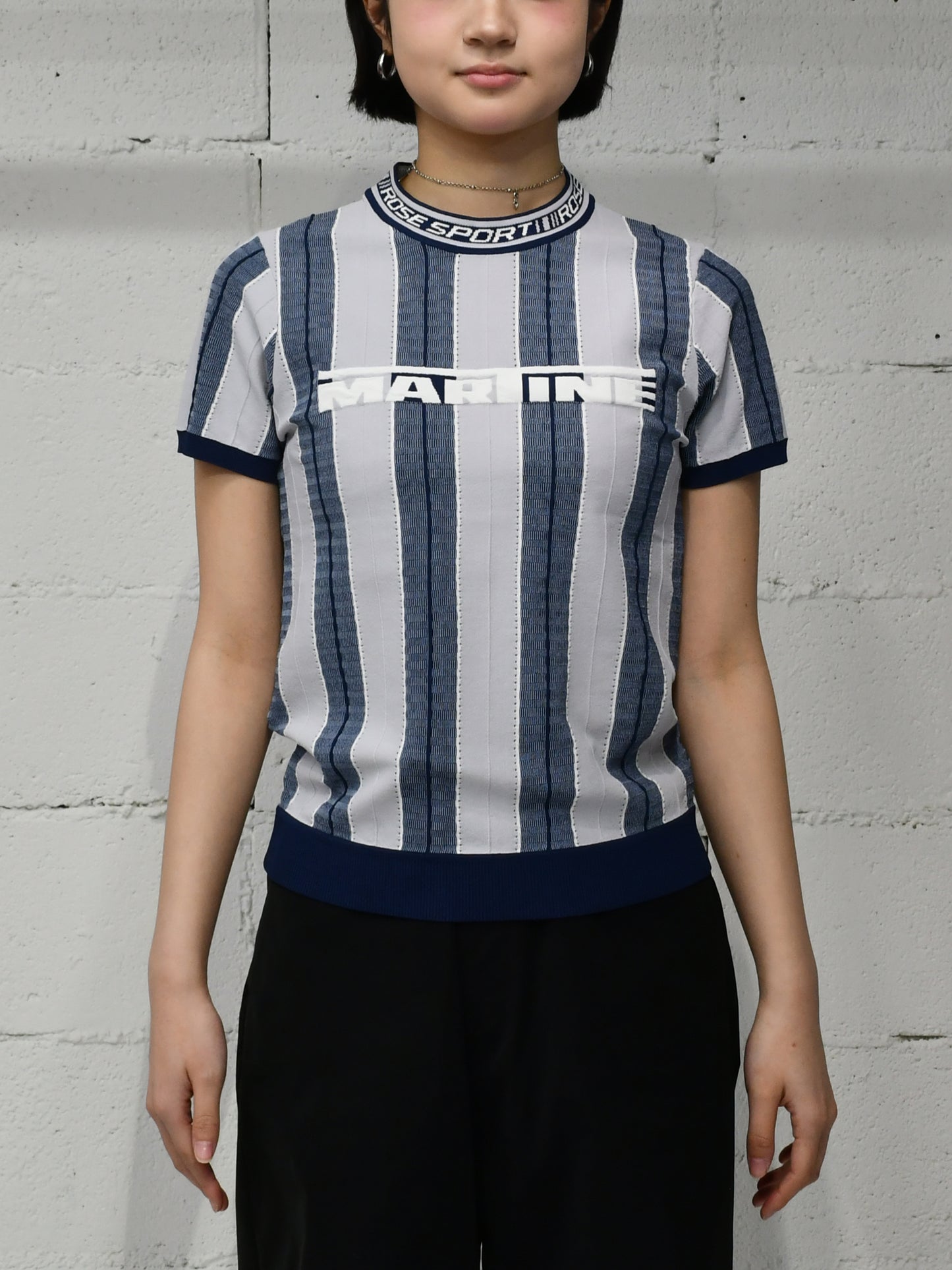 【Martine Rose  - マーティンローズ】LOGO TIGHT T-SHIRT / GREY BLUE  (Tシャツ/グレーブルー)