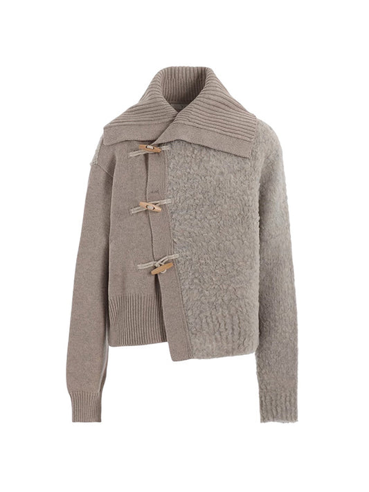 【Y's - ワイズ】TOGGLE BUTTON ASYMMETRIC CARDIGAN / BEIGE (ニット/ベージュ)