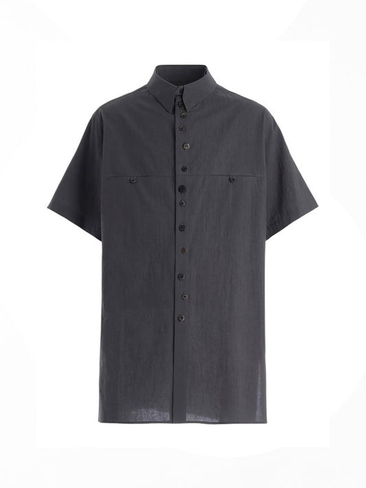 【Y's for men-ワイズフォーメン】60 WRINKLE LAWN SHORT SLEEVE SHIRT WITH RANDOM BUTTONS (半袖シャツ/グレー)