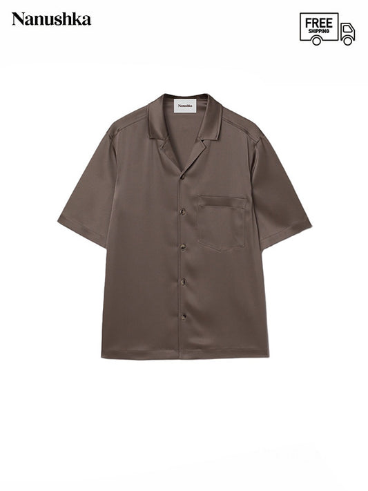 50%OFF【NANUSHKA - ナヌーシュカ】Slip-satin short sleeve shirt（シャツ/ブラウン）