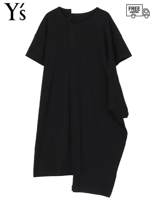 【Y's - ワイズ】SOFT COTTON JERSEY UNEVEN CUT&SEW DRESS /BLACK(カットソー/ブラック)