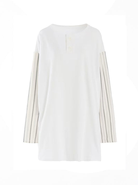 【Y's - ワイズ】COMBINATION HENLEY NECK BLOUSE / WHITE (ブラウス/ホワイト)