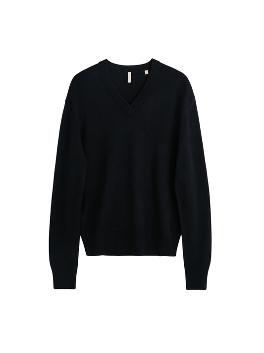 【SUN FLOWER - サンフラワー】Moon Merino V Neck / BLACK (カーディガン/ブラック)