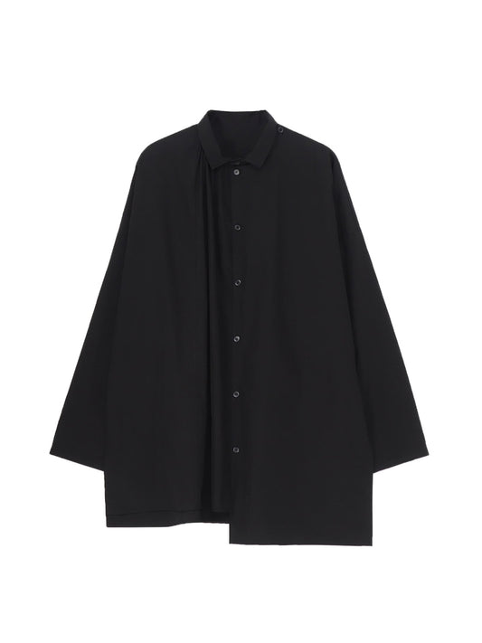 【Yohji Yamamoto POUR HOMME - ヨウジヤマモト プールオム】COTTON BROAD GATHER DOUBLE BLOUSE（シャツ/ ブラック)