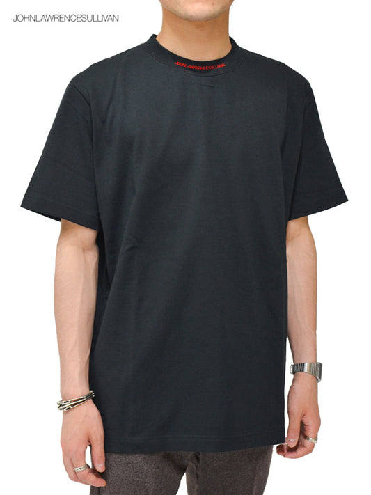 【JOHN LAWRENCE SULLIVAN - ジョンローレンスサリバン】Cotton Jacquard Logo S/S Tee(Tシャツ/ブラック）