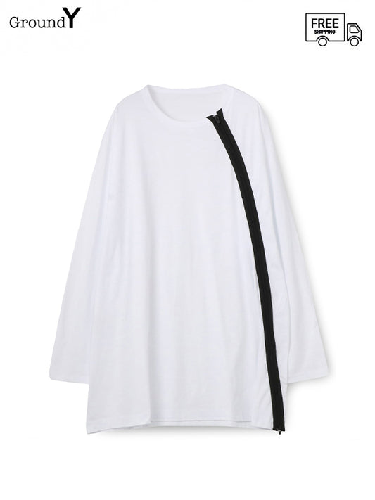 【Ground Y - グラウンドワイ】30/COTTON JERSEY SHOULDERS ZIPPER LONG SLEEVE T(Tシャツ/ホワイト)