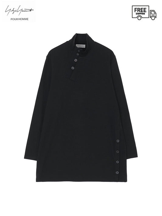 【Yohji Yamamoto POUR HOMME - ヨウジヤマモト プールオム】HENLEY TURTLENECK WITH BUTTON-UP SIDE SLIT(カットソー)