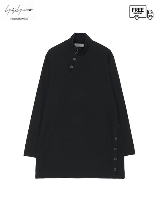 HENLEY TURTLENECK WITH BUTTON-UP SIDE SLIT / BLACK