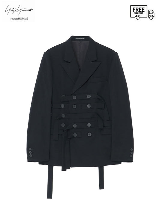 【Yohji Yamamoto POUR HOMME - ヨウジヤマモト プールオム】DOUBLE BREASTED JACKET WITH 5-BELTS(ジャケット)