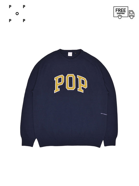 【POP TRADING COMPANY - ポップ トレーディング カンパニー】Pop Arch Knitted Crewneck(セーター/ネイビー)
