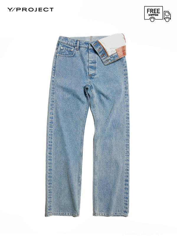 50%OFF【Y/PROJECT - ワイプロジェクト】ASYMMETRIC WAIST JEANS / BLUE(デニムパンツ/ブルー)