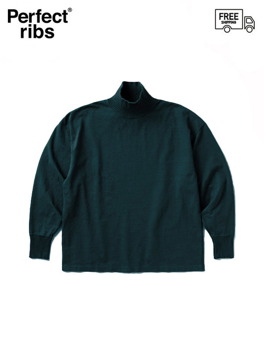 【Perfect ribs® - パーフェクトリブス】High Neck Side Slit Long Sleeve T Shirts / Charcoal Green (Tシャツ/チャコールグリーン)