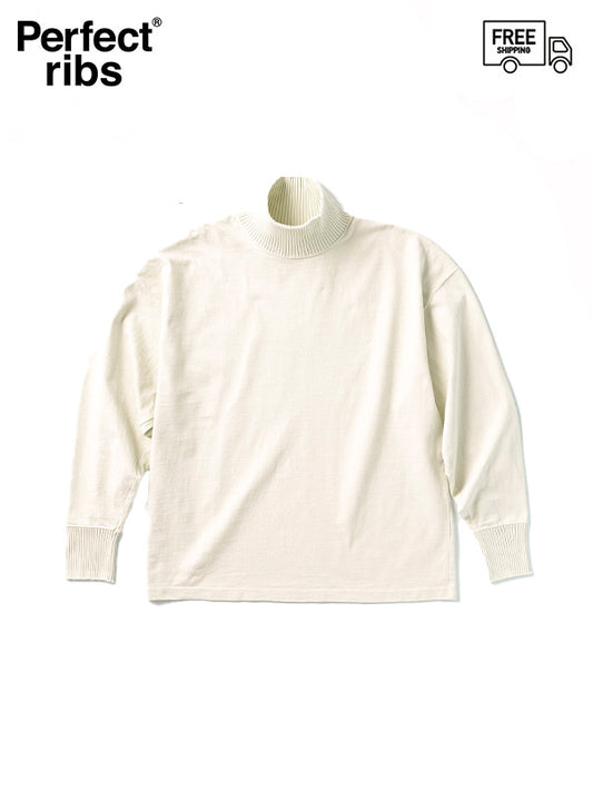 【Perfect ribs® - パーフェクトリブス】High Neck Side Slit Long Sleeve T Shirts / OATMEAL (Tシャツ/オートミール)