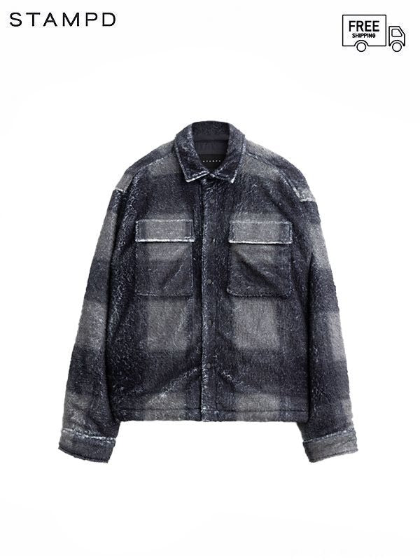 40%OFF【STAMPD - スタンプド】PLAID CROPPED SHERPA BUTTONDOWN / BLACK PLAID (ジャケット/ブラック)