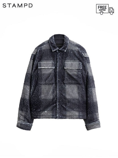 40%OFF【STAMPD - スタンプド】PLAID CROPPED SHERPA BUTTONDOWN / BLACK PLAID (ジャケット/ブラック)