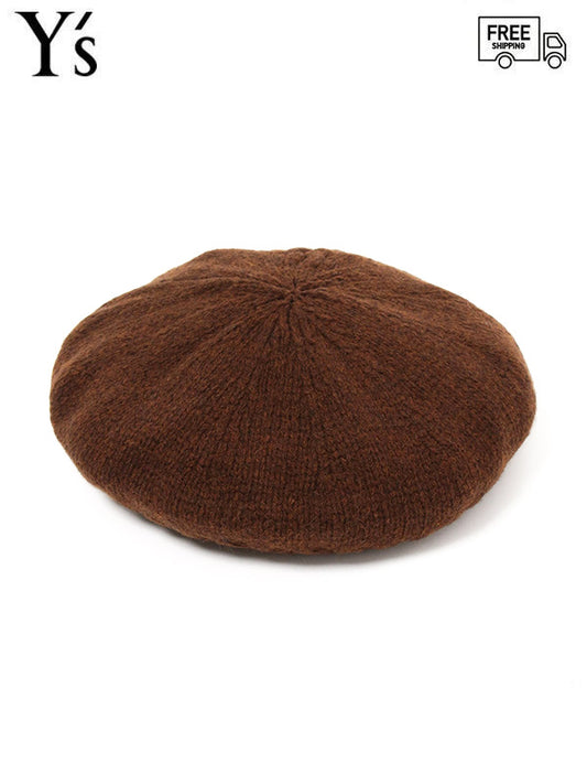KNITTED LAMBSWOOL BERET / BROWN