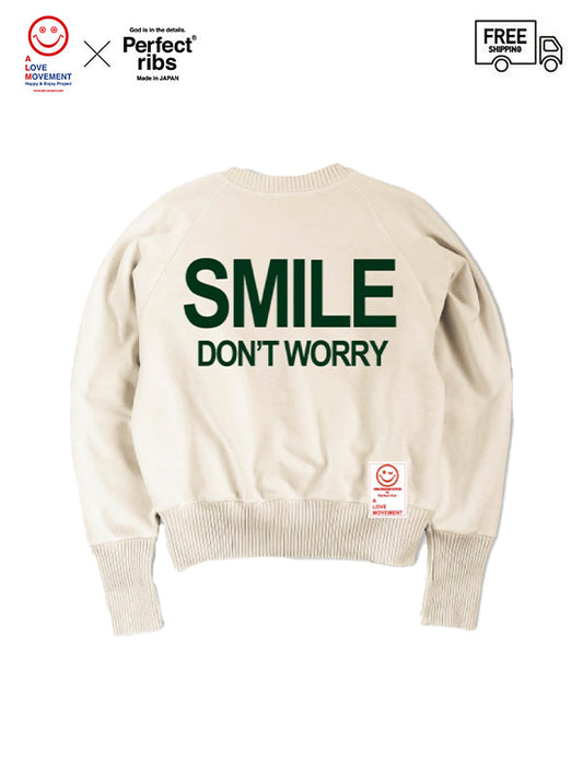 【Perfect ribs®×ALM】"SMILE DON’T WORRY" Strange Sleeve Crew Neck Sweat Shirt / Oatmeal(スウェットシャツ)