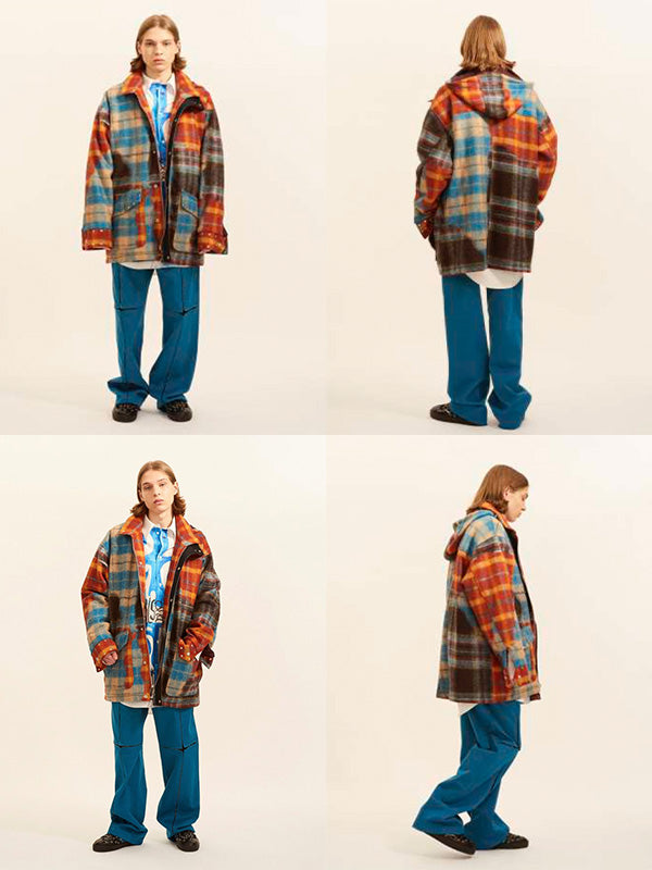 40%OFF【BLUE MARBLE - ブルーマーブル 】Studded tartan wool parka(アウター)