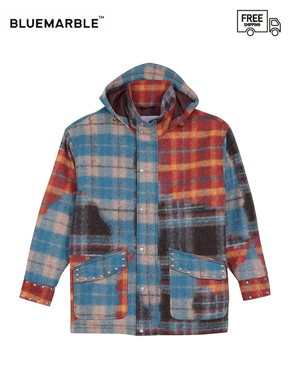 40%OFF【BLUE MARBLE - ブルーマーブル 】Studded tartan wool parka(アウター)