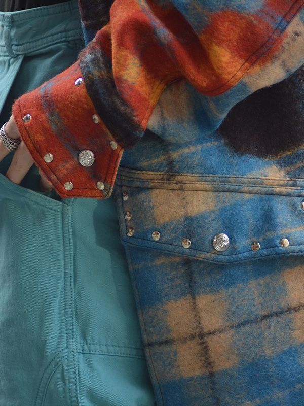 40%OFF【BLUE MARBLE - ブルーマーブル 】Studded tartan wool parka(アウター)