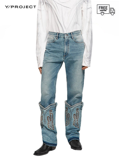 30%OFF【Y/PROJECT - ワイプロジェクト】Evergreen Mini Cowboy Cuff Jeans / Evergreen Vintage Blue(デニムパンツ/ブルー)