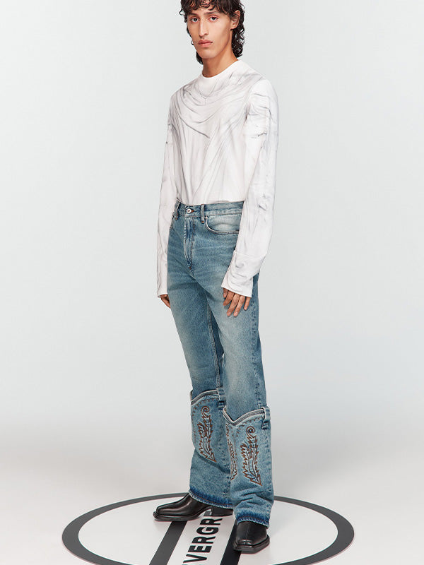 50%OFF【Y/PROJECT - ワイプロジェクト】Evergreen Mini Cowboy Cuff Jeans / Evergreen  Vintage Blue(デニムパンツ/ブルー)