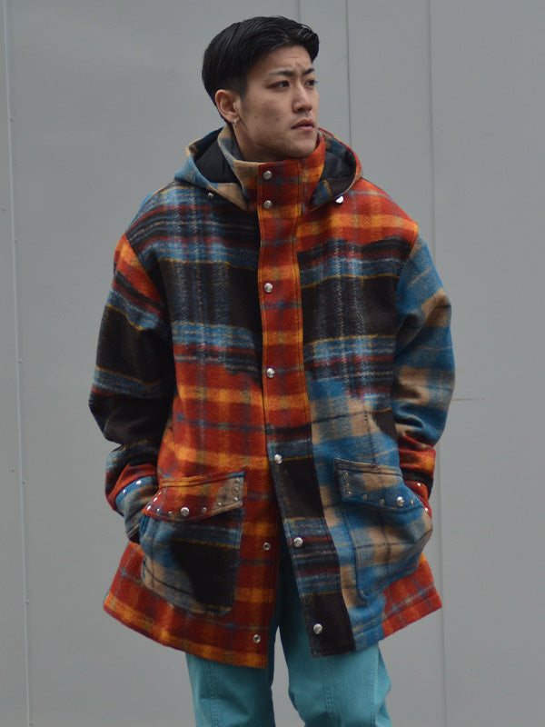 50%OFF【BLUE MARBLE - ブルーマーブル 】Studded tartan wool parka(ウールジャケット/マルチ)