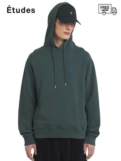 50%OFF【Études - エチュード】KLEIN PATCH HOODIE / DK GREEN WASHED(パーカー/ダークグリーン)