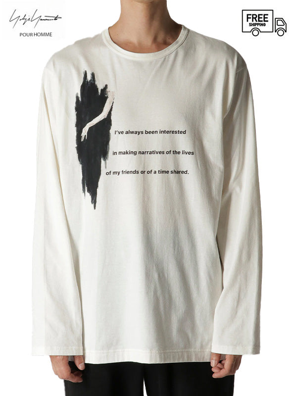 【Yohji Yamamoto POUR HOMME - ヨウジヤマモト プールオム】30/- COMBED SINGLE JERSEY PT LONG SLEEVE/ WHITE(Tシャツ)